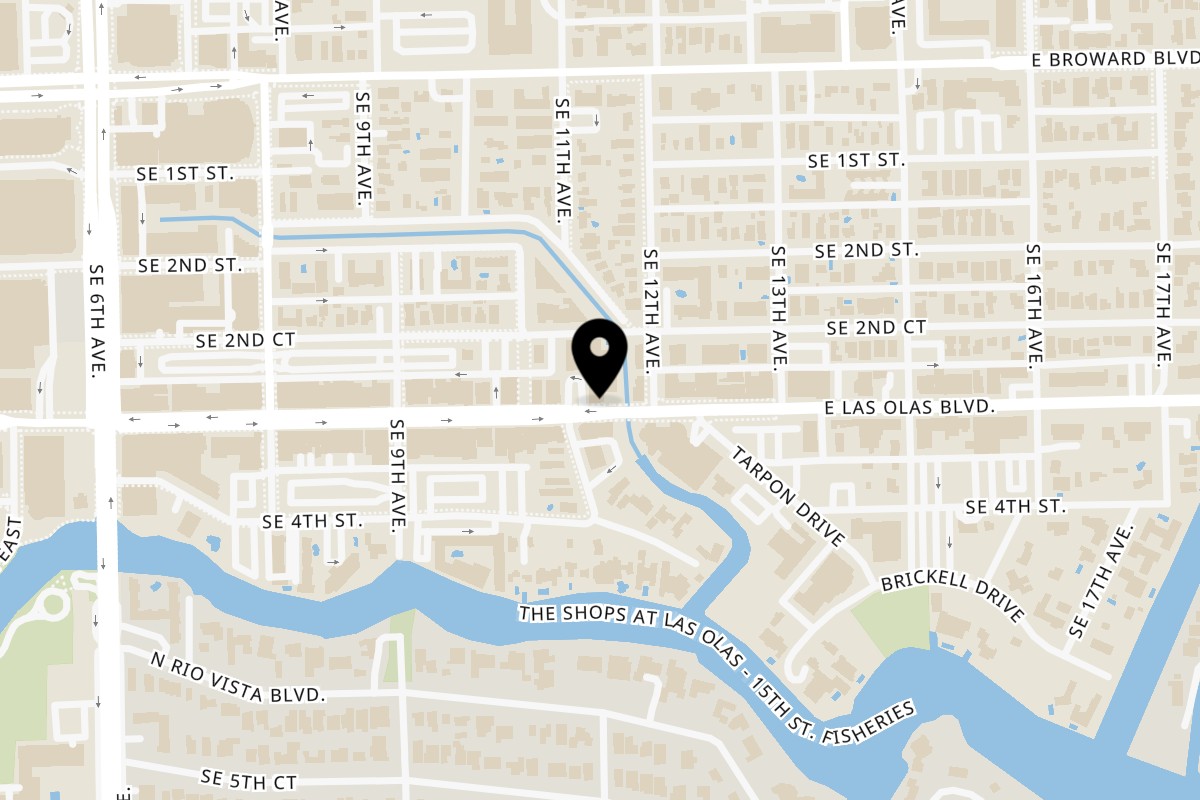Map showing the location of Luigis Tuscan Grill on 1105 E Las Olas Blvd in Fort Lauderdale